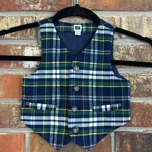 Janie And Jack Green Blue Checked Vest Baby Boy 6-12M